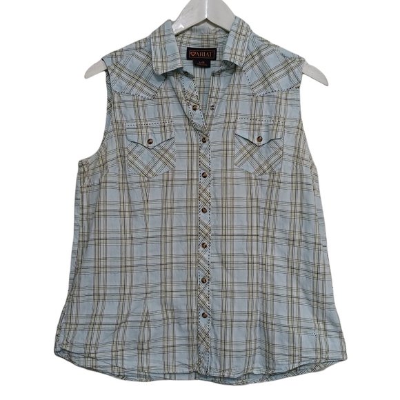 Ariat Tops - Ariat Sleeveless Plaid Snap Button Up Shirt Womens size L